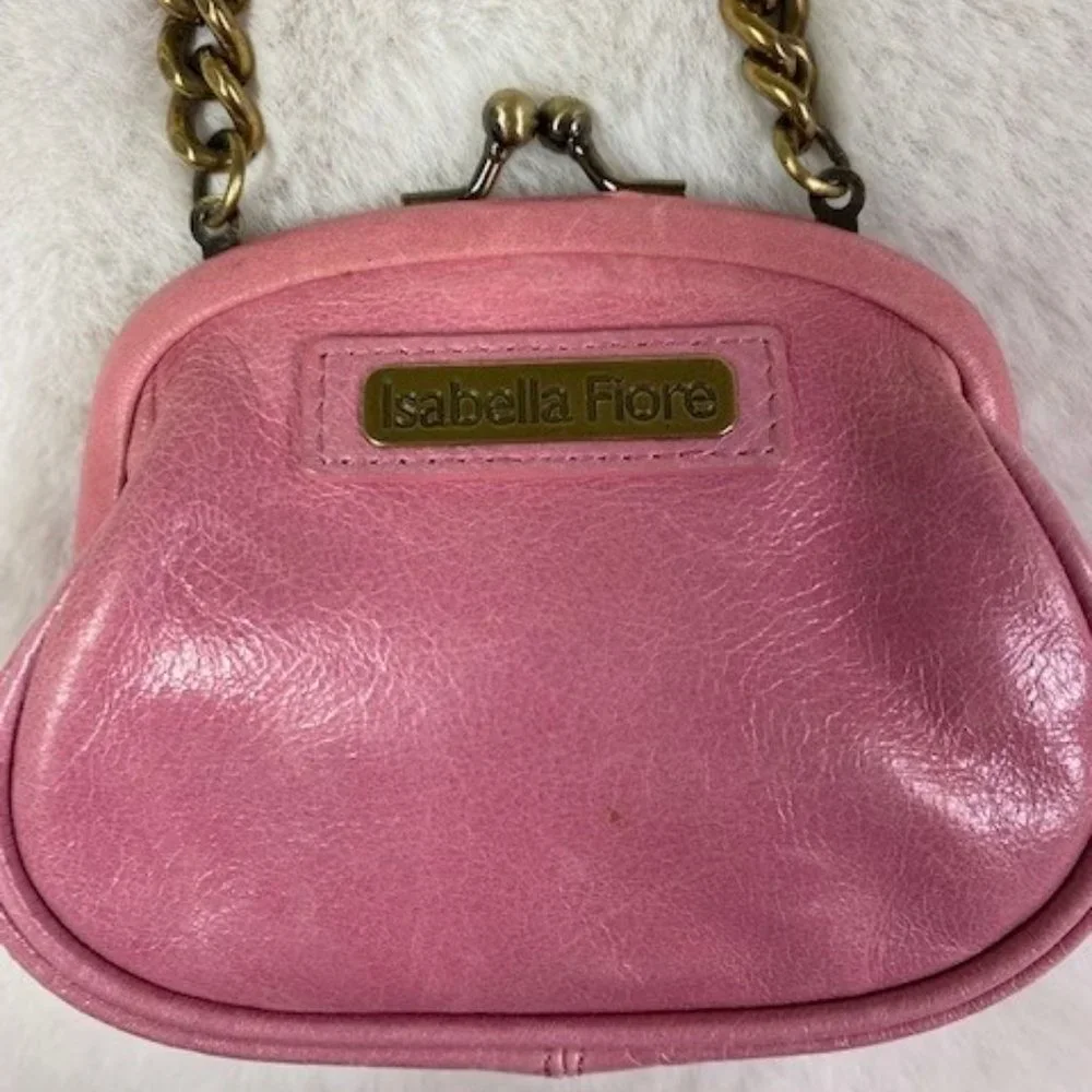 Isabella Fiore Pink Leather Chain Mini Bag w/Floral Appliques MSRP $158. - Picture 6 of 10